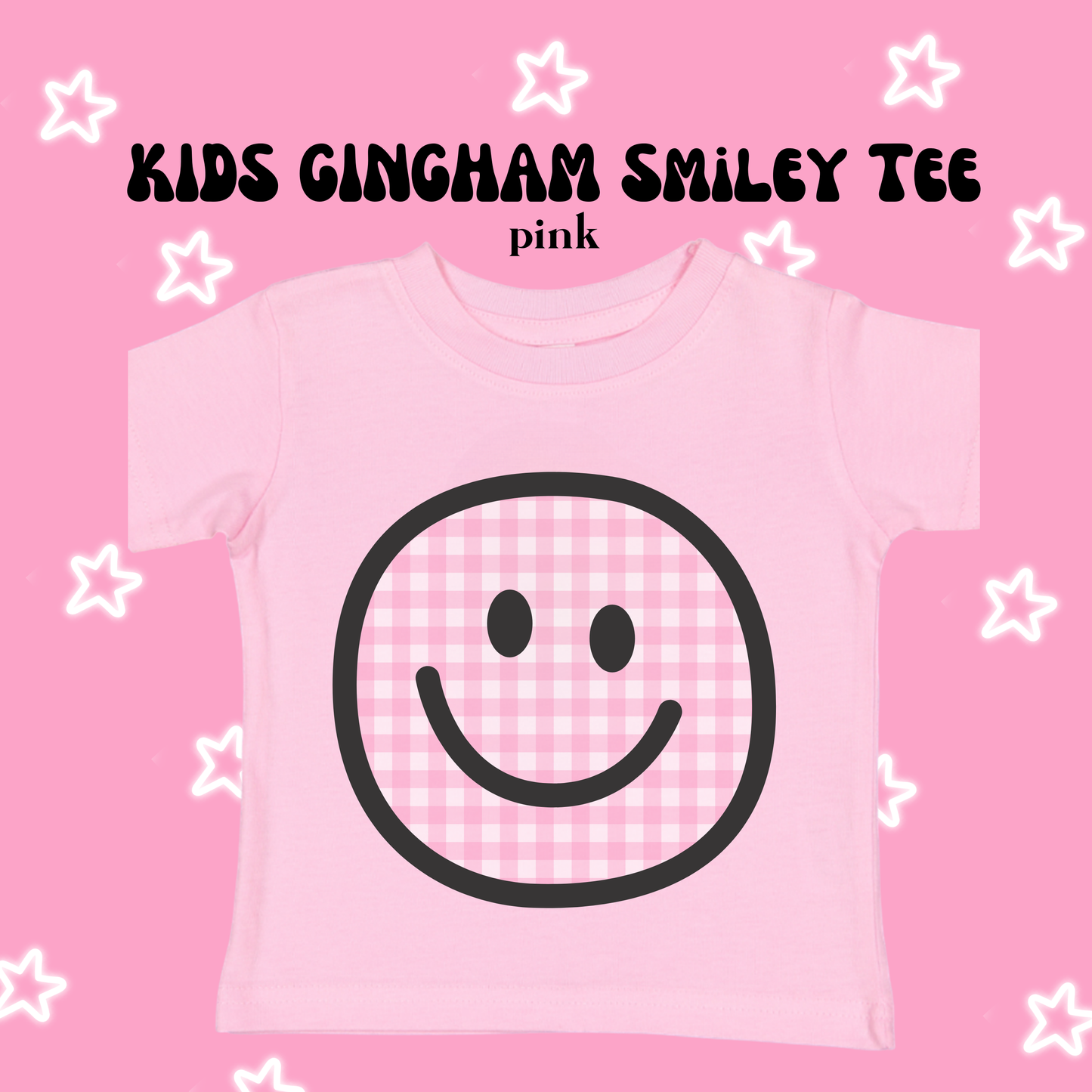 the KIDS GINGHAM SMILEY tee