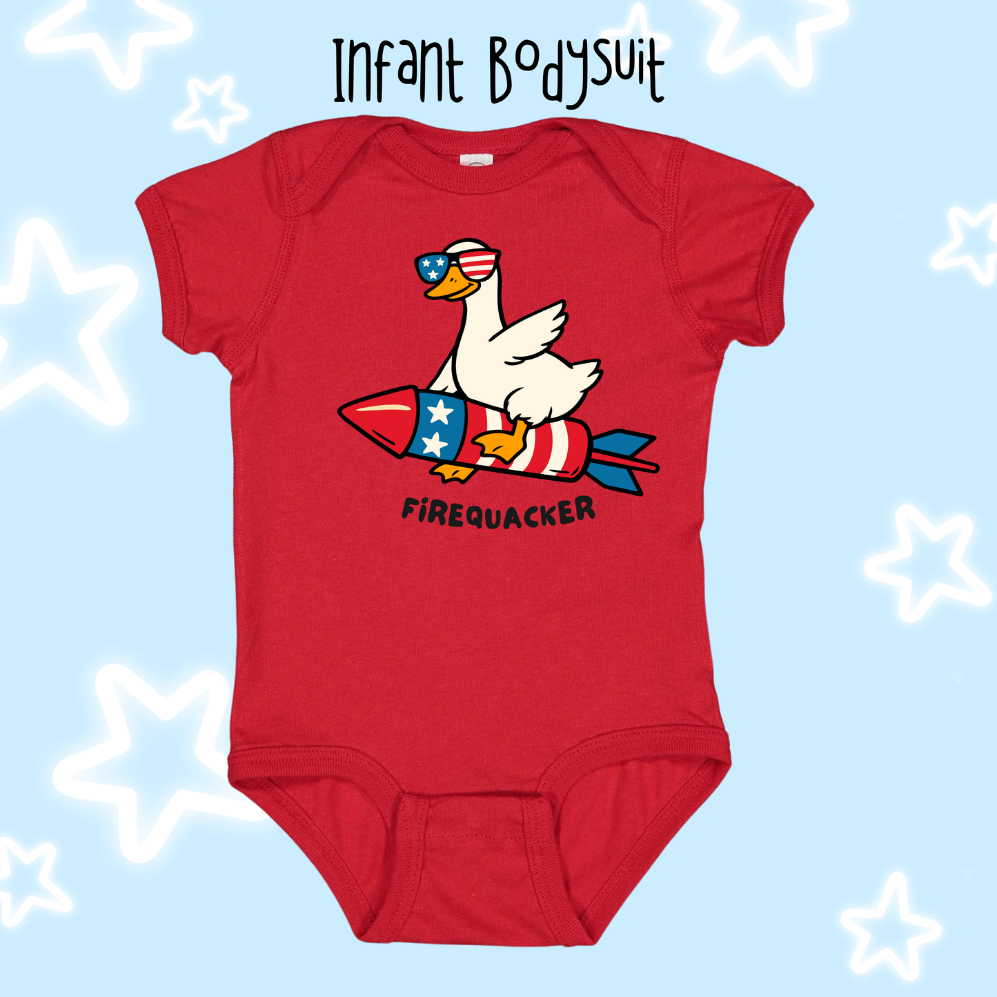the INFANT FIRQUACKER tee/bodysuit