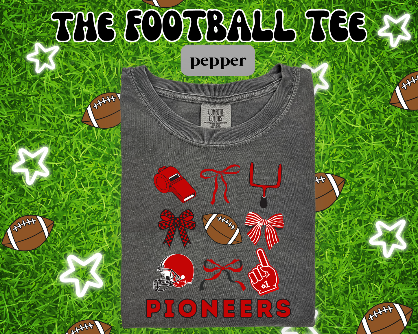 the PIERZ PIONEERS FOOTBALL tee