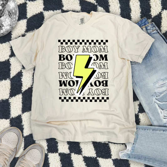 the BOY MOM tee-lightning bolt