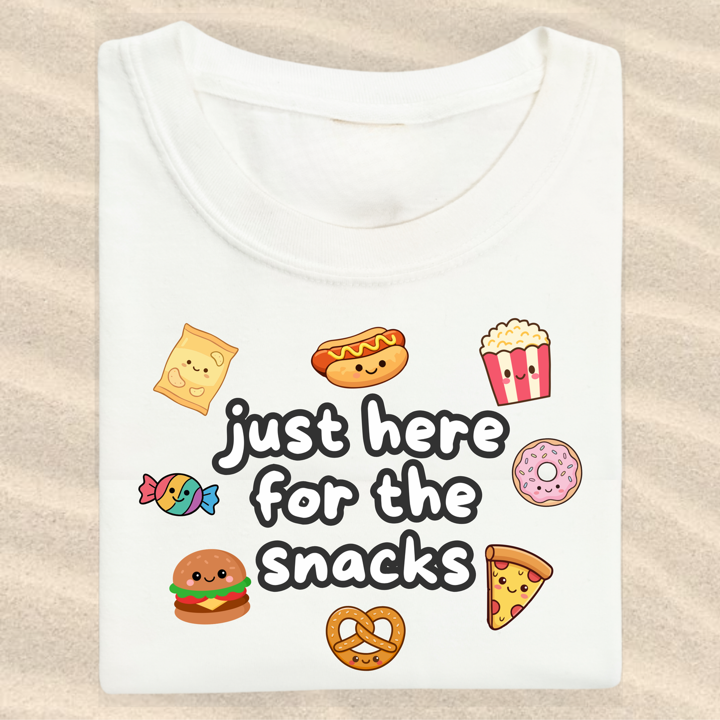 the KIDS HERE FOR THE SNACKS tee