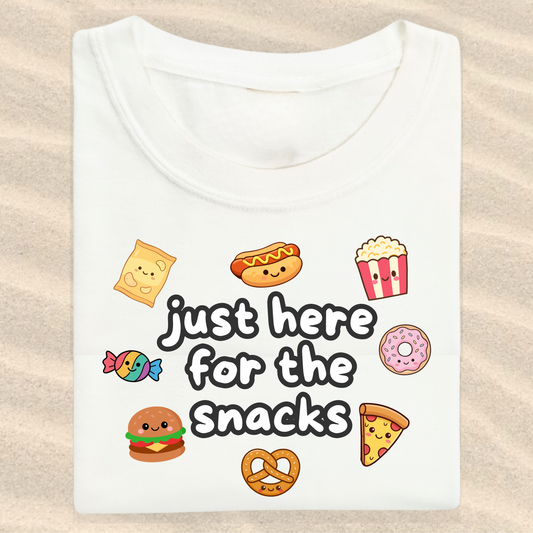 the KIDS HERE FOR THE SNACKS tee